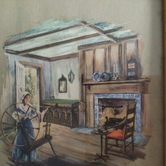 Vintage print "The wool spinner" Paul Parker solid wood frame small wall decor - Picture 2 of 5